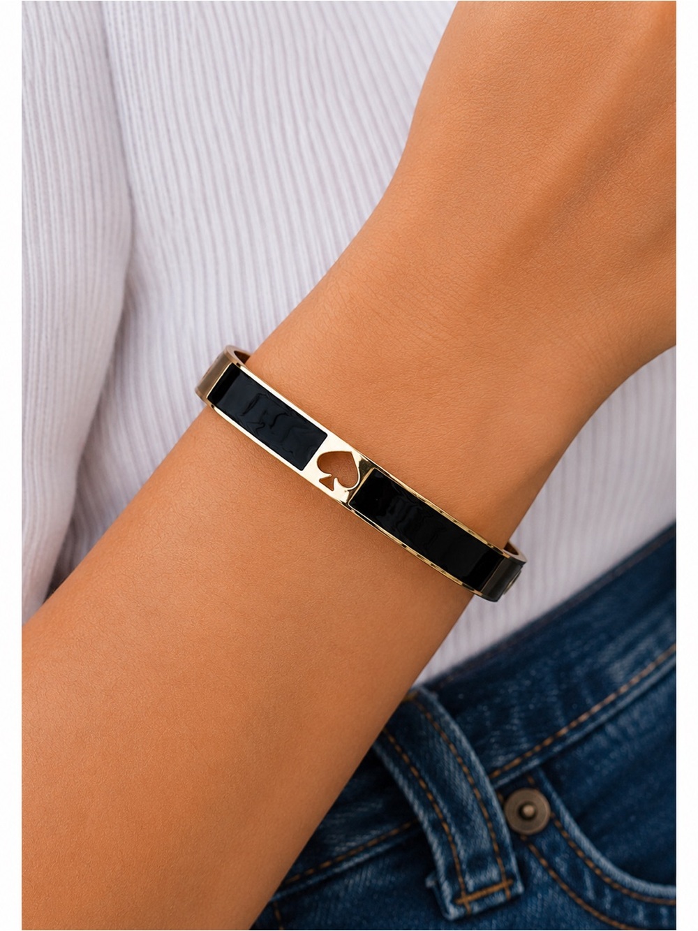 Kate Spade Black and Gold Hinge Bracelet with Spade Cutout with Dust Bag - NWT